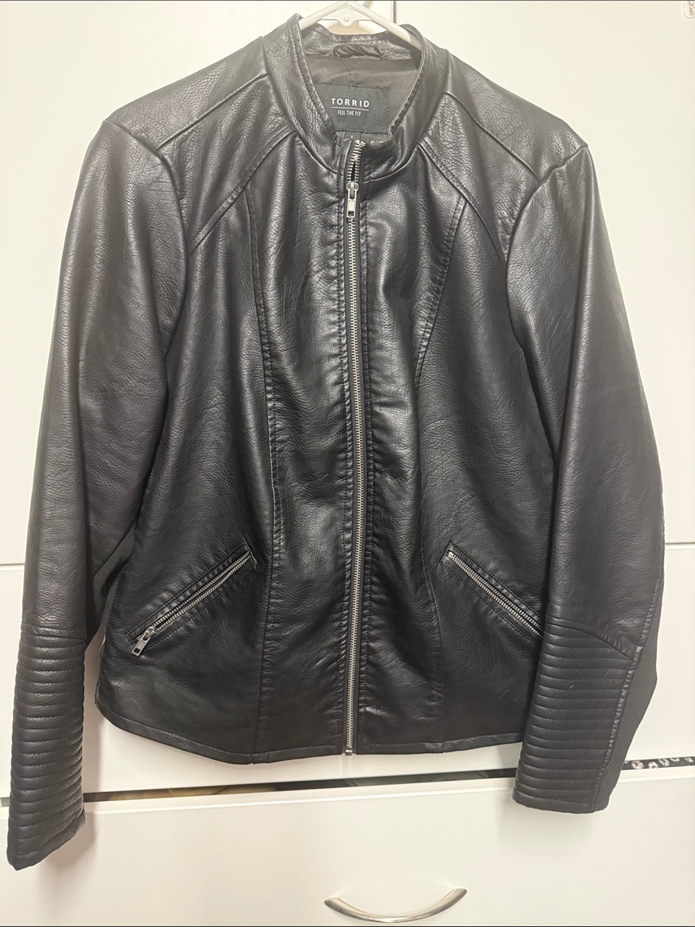 torrid Black Faux Leather Biker Jacket with Quilted Sleeves
